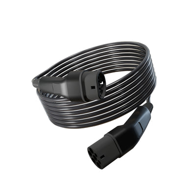 Wottz Type 2 to Type 2 EV charging cable 7kw 7.5-15m front view in black
