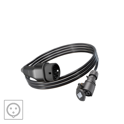 Wottz V2L vehicle to load discharge cable with CEE 16A 0-5m front view in black