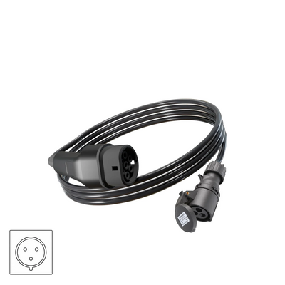 Wottz V2L vehicle to load discharge cable with CEE 16A 0-5m front view in black