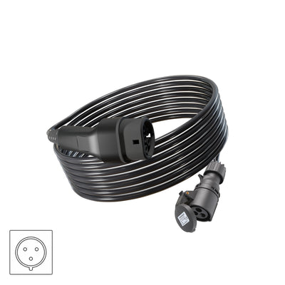 Wottz V2L vehicle to load discharge cable with CEE 16A 7.5-15m front view in black