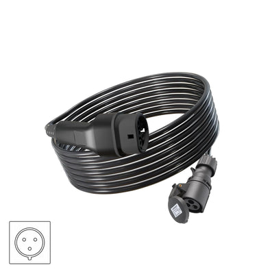 Wottz V2L vehicle to load discharge cable with CEE 16A 7.5-15m front view in black