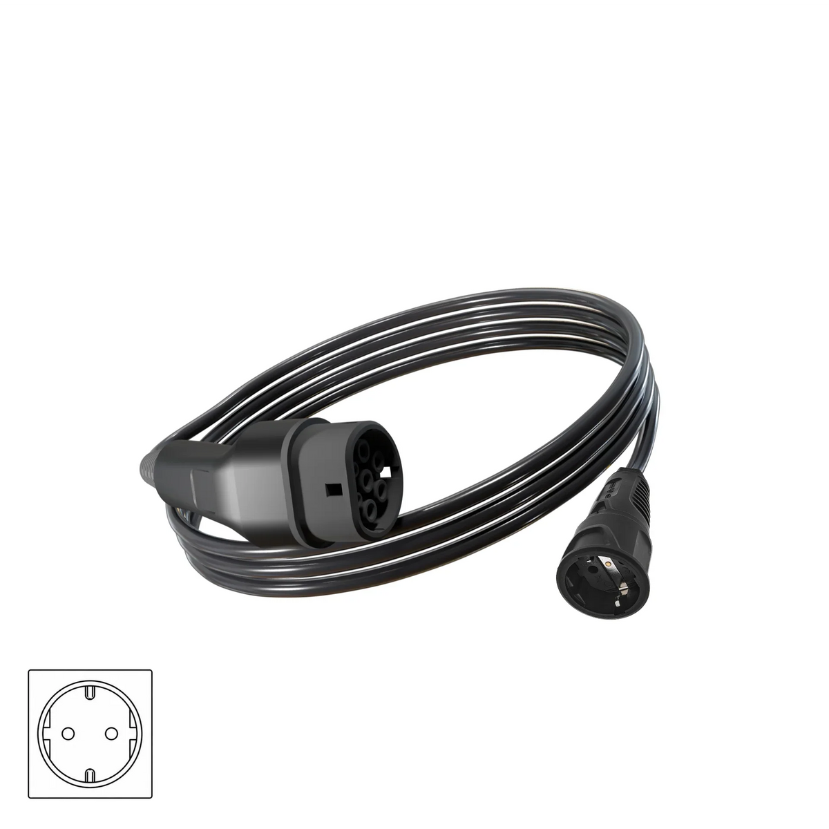Wottz V2L vehicle to load discharge cable with Schuko 0-5m front view in black