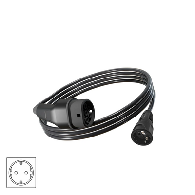 Wottz V2L vehicle to load discharge cable with Schuko 0-5m front view in black