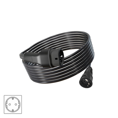 Wottz V2L vehicle to load discharge cable with Schuko 7.5-15m front view in black
