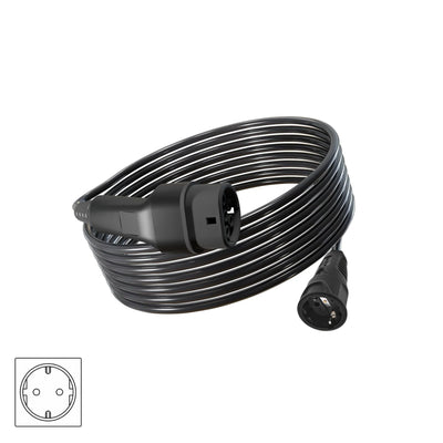 Wottz V2L vehicle to load discharge cable with Schuko 7.5-15m front view in black