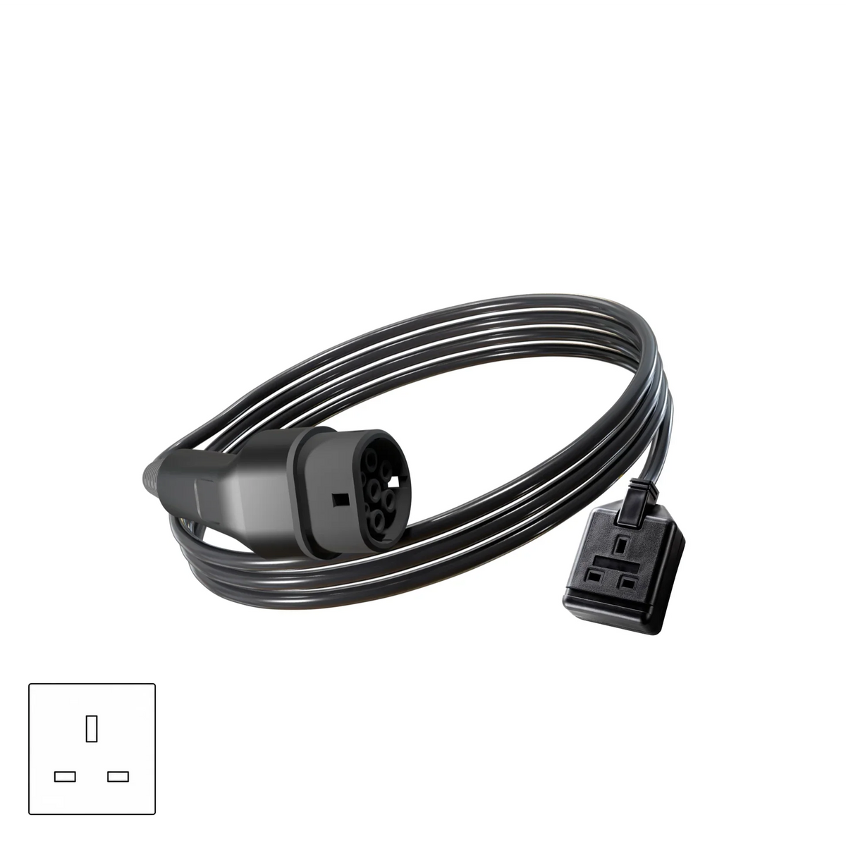 Wottz V2L vehicle to load discharge cable with UK single socket 0-5m front view in black