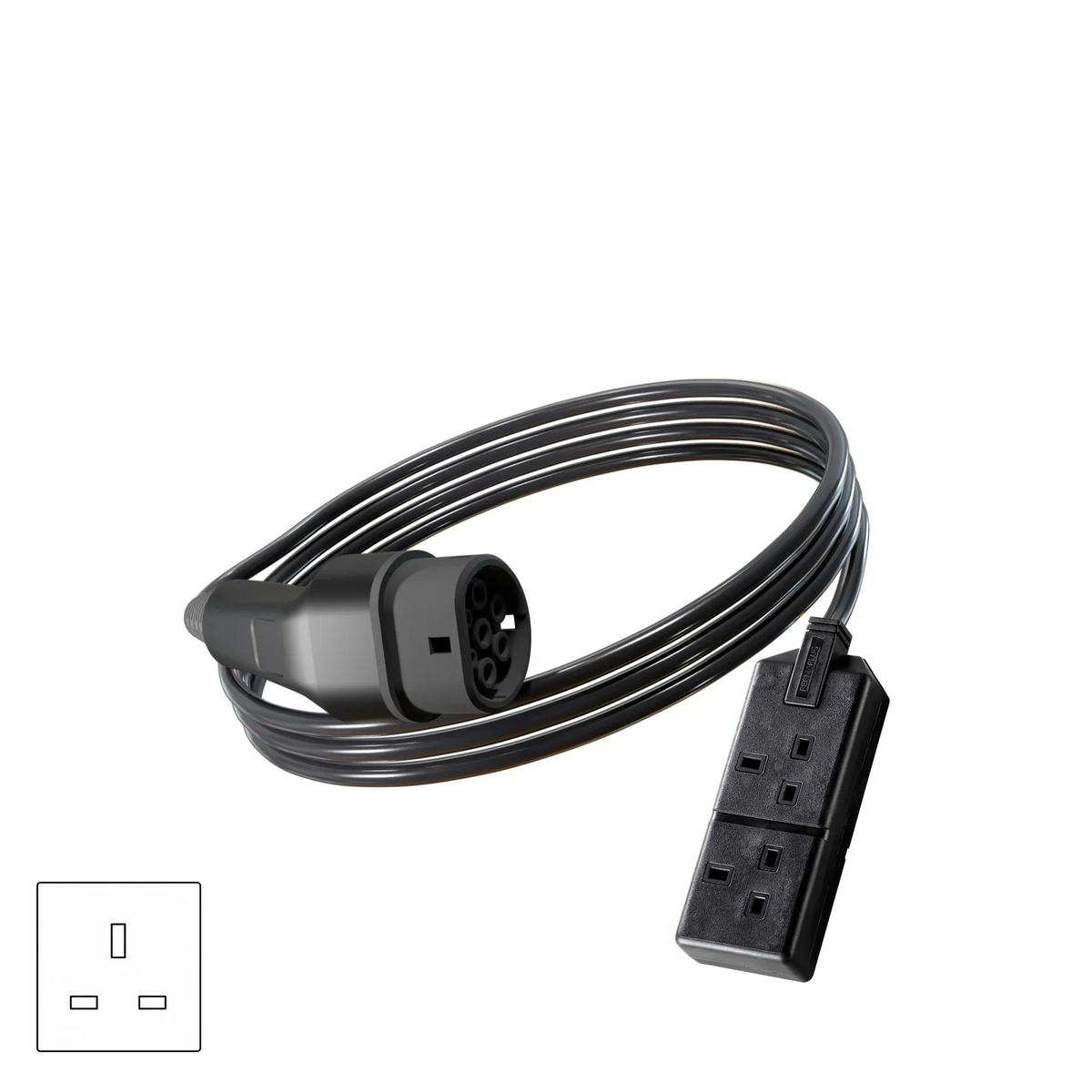 Wottz V2L vehicle to load discharge cable with UK double socket 0-5m front view in black