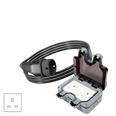 Wottz V2L vehicle to load discharge cable with weatherproof double socket 0-5m front view in black